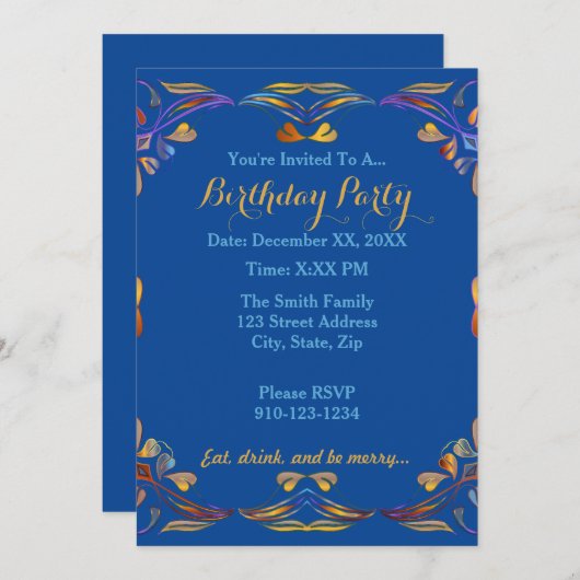 自分の誕生日パーティカラフルーの招待を作成する 招待状 (正面/裏面)