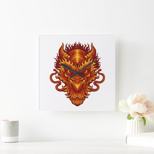 自分の赤い龍の頭を作る スクエア壁時計 (ホーム)