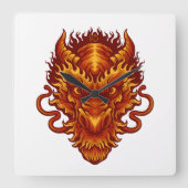 自分の赤い龍の頭を作る スクエア壁時計 (正面)