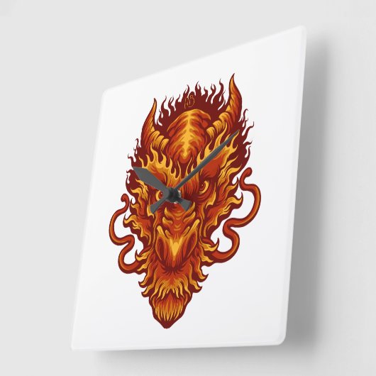 自分の赤い龍の頭を作る スクエア壁時計 (傾斜)