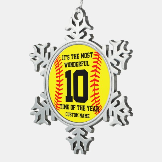 自分の野球名パーソナライズされた前を作成 スノーフレークピューターオーナメント (右)