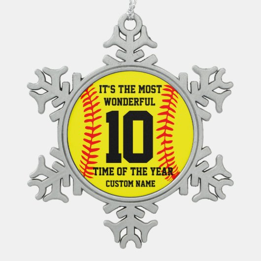 自分の野球名パーソナライズされた前を作成 スノーフレークピューターオーナメント (正面)