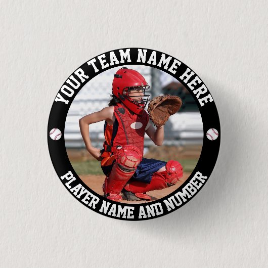 自分の野球選手の写真名を作成する 缶バッジ (正面)