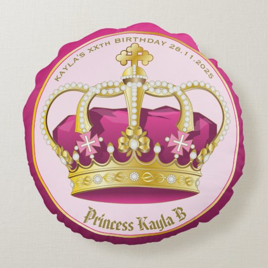 自分の金ゴールドをエレガントピンククラウンの真珠にガーリーする ラウンドクッション (裏面)