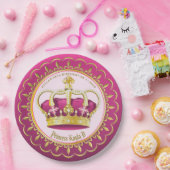 自分の金ゴールドをピンクのエレガント王冠の真珠にすガーリーる ペーパープレート (パーティー)