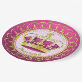 自分の金ゴールドをピンクのエレガント王冠の真珠にすガーリーる ペーパープレート (アングル)