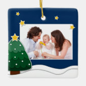 自分の雪のクリスマスツリー家族の写真を作成する セラミックオーナメント (正面)