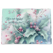 自分の雪のクリスマスホリーを作成する ラージペーパーバッグ (正面)