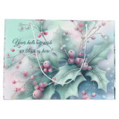 自分の雪のクリスマスホリーを作成する ラージペーパーバッグ (裏面)