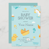 自分の青を作成する男の子の赤ちゃんシャワー 招待状 (正面/裏面)