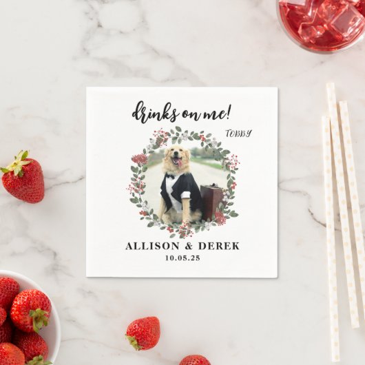 自分の飲み物 |かわいいペットテンプレート犬の写真結婚ズ スタンダードカクテルナプキン (インサイチュ)