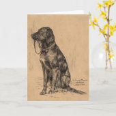 自分の首輪を持つ孤独な犬、悔やみや弔慰ペット カード (黄色い花)