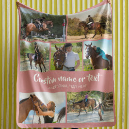 自分の馬の写真を作成コラージュのピンク フリースブランケット