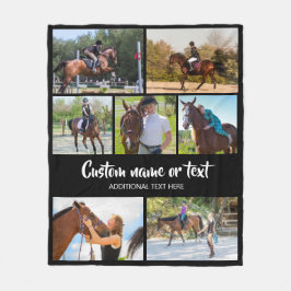 自分の馬の写真を作成コラージュ黒 フリースブランケット