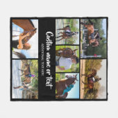 自分の馬の写真を作成コラージュ黒 フリースブランケット (正面(横))