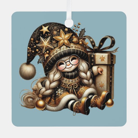 自分の魔法のクリスマスプレゼントを作成する メタルオーナメント (正面)