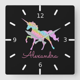 自分の魔法のユニコーンカラフルをパーソナライズ スクエア壁時計