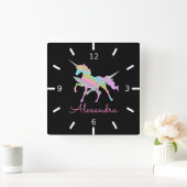 自分の魔法のユニコーンカラフルをパーソナライズ スクエア壁時計 (ホーム)