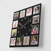 自分の12家族の子供を作成するフォトコラージブラック スクエア壁時計 (傾斜)