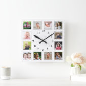 自分の12家族の子供を作成するフォトコラージホワイト スクエア壁時計 (ホーム)