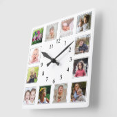 自分の12家族の子供を作成するフォトコラージホワイト スクエア壁時計 (傾斜)