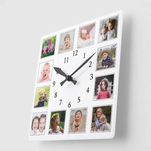 自分の12家族の子供を作成するフォトコラージホワイト スクエア壁時計 (傾斜)