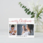 自分の2家族の写真を作成する赤いメリークリスマス シーズンポストカード (スタンド正面)