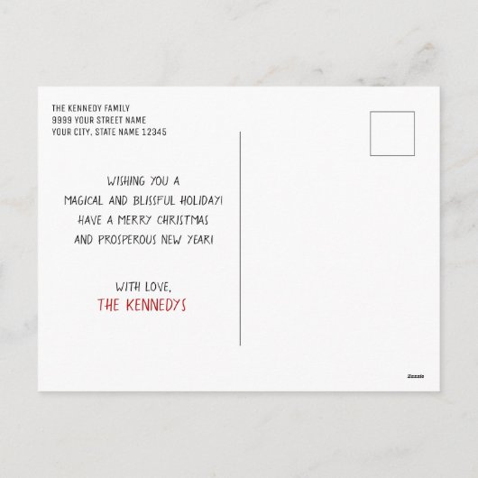 自分の2家族の写真を作成する赤いメリークリスマス シーズンポストカード (裏面)