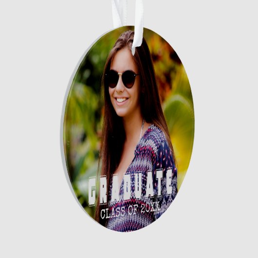 自分の2枚の写真を追加(1+1)卒業パーソナライズされた式 オーナメント (正面)