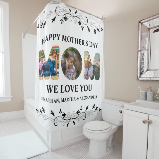 自分の3つの写真コラージュを作成Happy Mothers day シャワーカーテン (インサイチュ)