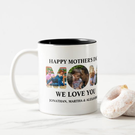 自分の3つの写真コラージュを作成Happy Mothers day ツートーンマグカップ (ドーナツ)