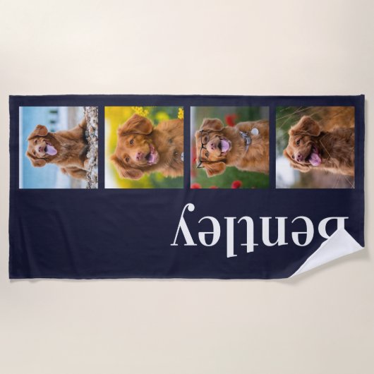 自分の4フォトコラージュ犬を作パーソナライズされた成 ビーチタオル (正面)
