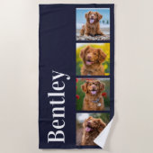 自分の4フォトコラージュ犬を作パーソナライズされた成 ビーチタオル (正面)