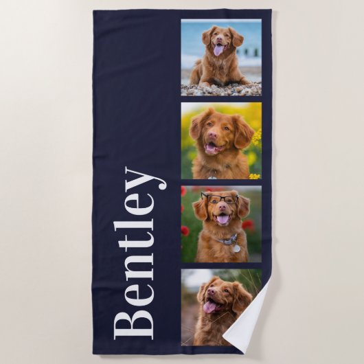自分の4フォトコラージュ犬を作パーソナライズされた成 ビーチタオル (正面)