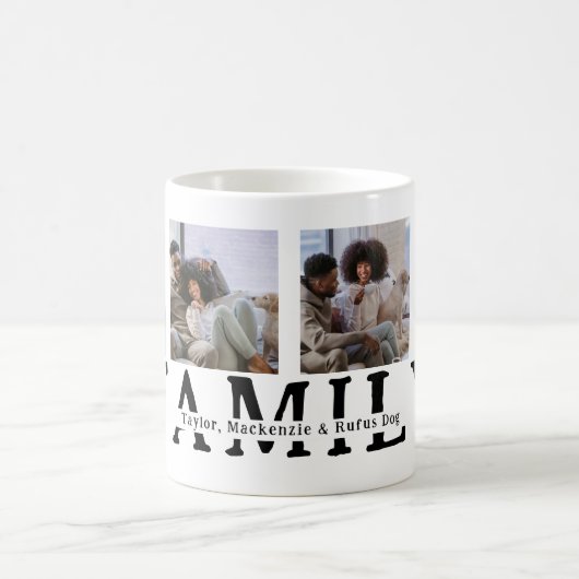 自分の4枚の写真と文字をパーソナライズされた作成する コーヒーマグカップ (中央)