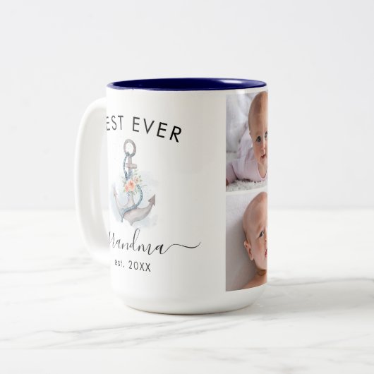自分の4枚の写真を今まで最高のおばあちゃんに作成航海のする ツートーンマグカップ (正面左)