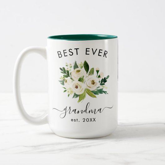 自分の4枚の写真を作成す最高のるおばあちゃんフローラ ツートーンマグカップ (左)