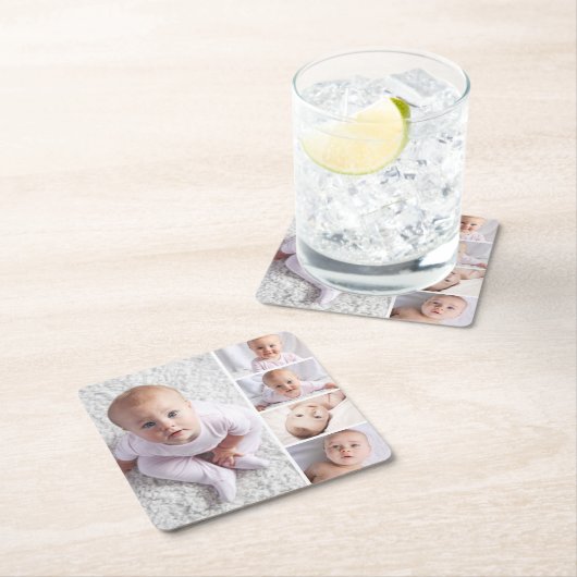 自分の5枚の写真を作成パーソナライズされたする  スクエアペーパーコースター (インサイチュ)