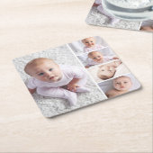 自分の5枚の写真を作成パーソナライズされたする  スクエアペーパーコースター (アングル)