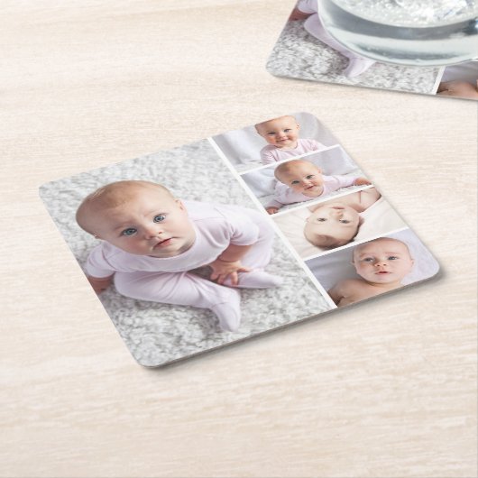 自分の5枚の写真を作成パーソナライズされたする  スクエアペーパーコースター (アングル)