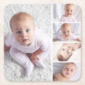 自分の5枚の写真を作成パーソナライズされたする  スクエアペーパーコースター (正面)