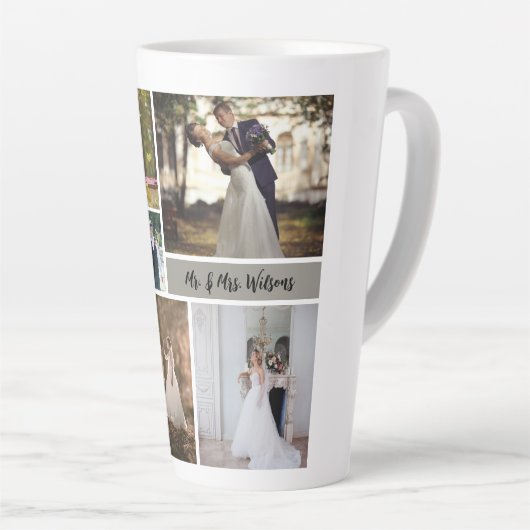 自分の7枚の写真のコラージュを結婚作成する カフェラテマグ (右アングル)