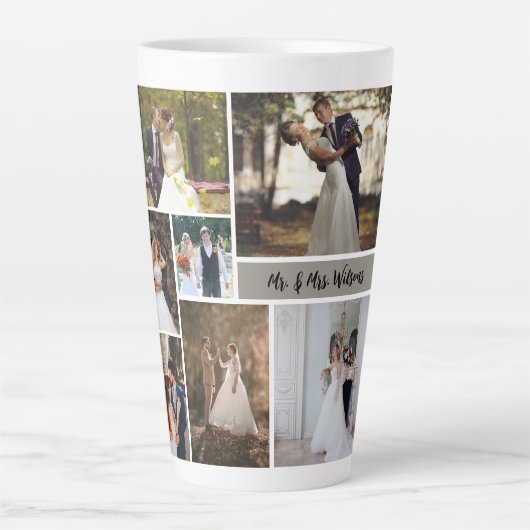自分の7枚の写真のコラージュを結婚作成する カフェラテマグ (正面)