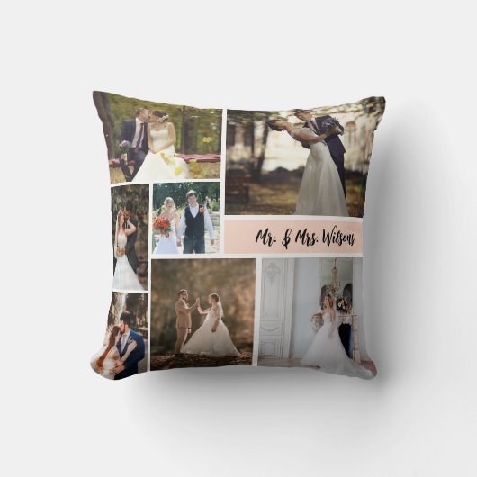 自分の7枚の写真のコラージュを結婚作成する クッション (正面)