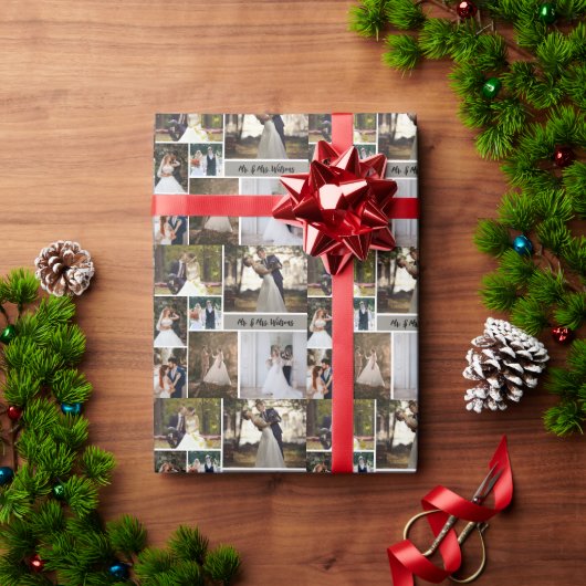 自分の7枚の写真のコラージュを結婚作成する ラッピングペーパー (クリスマスギフト)