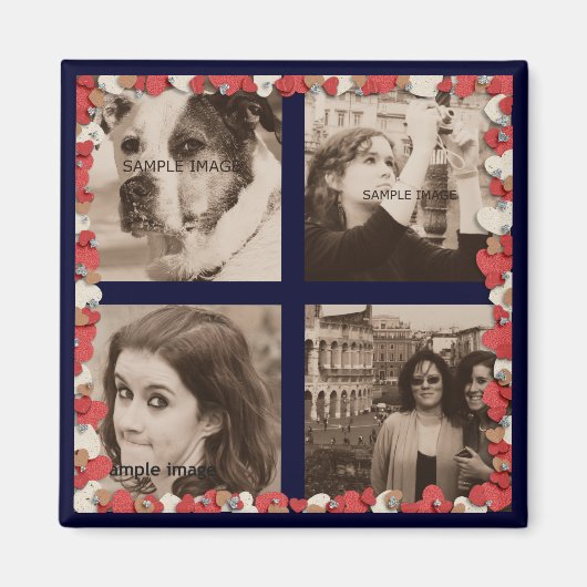 自分のInstagram写真を作成かわいい赤いハート マグネット (正面)