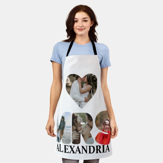 自分のMrとMrsの写真を作成する一致するカップル エプロン (着用した状態)