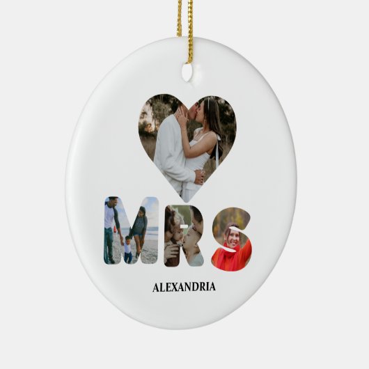 自分のMrとMrsの写真を作成する一致するカップル セラミックオーナメント (右)