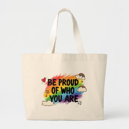 自分らしくいることに誇りを レインボー 引用 LGBTQ+ ラージトートバッグ