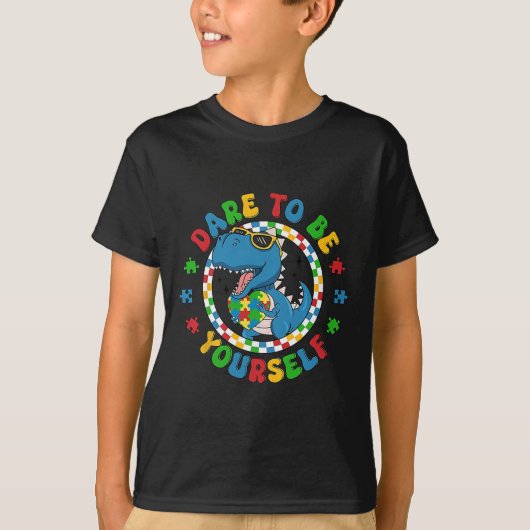 自分らしく生きよう 自閉症啓発 Tシャツ 恐竜 (正面)